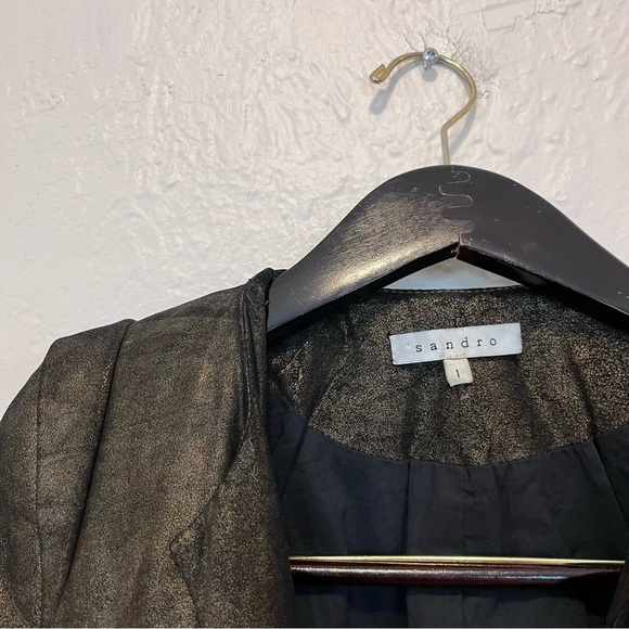 Sandro Paris Small 1 Blazer Jacket 100% Genuine Leather Black Gold S - Picture 8 of 14